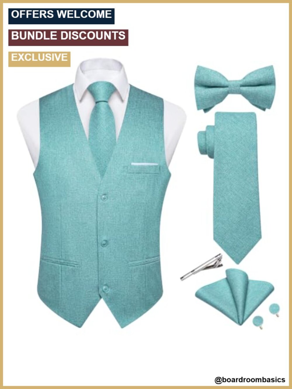 Mens Linen Suit Vest Tie Bowtie 6 Piece Formal Dress Waistcoat Set
